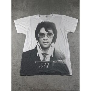 Logo Vision Men's Elvis Presley "Denver Mugshot" Graphic Print Shirt White Large